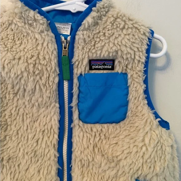 Patagonia Cream and Blue Sherpa Vest